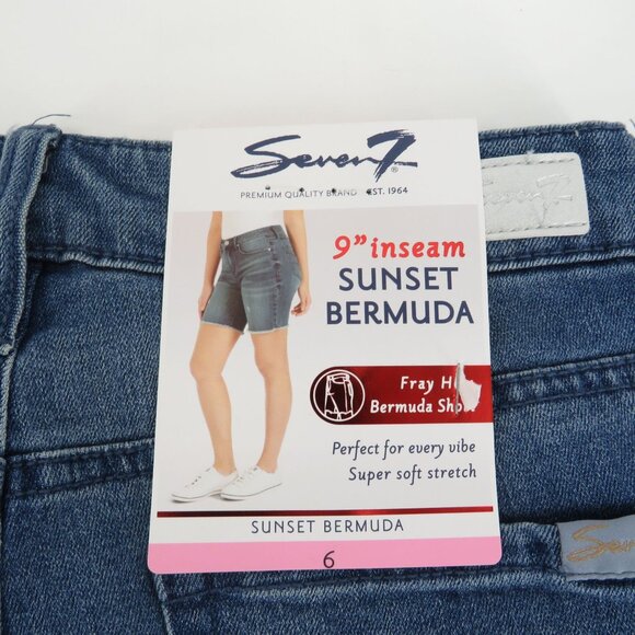 Seven7 Women's Bermuda Denim Shorts Frayed Hem Stretch Size 6 NWT $59 - Picture 3 of 5